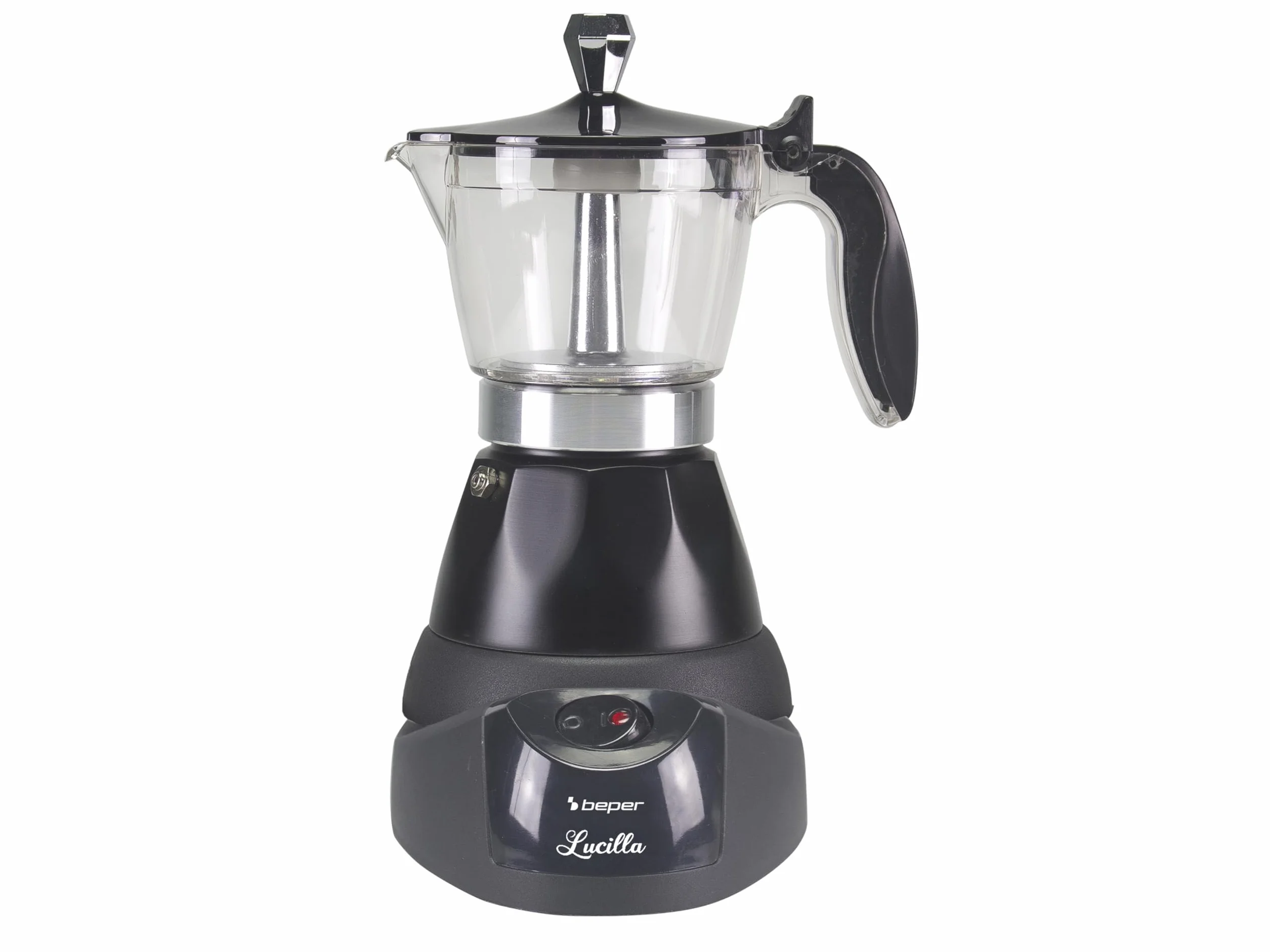 BEPER BC.040N Caffettiera Elettrica- Moka elettrica, Capacità 3 tazze, Riduttore 1 tazza, Mantenimento temperatura per 30' min, Nera