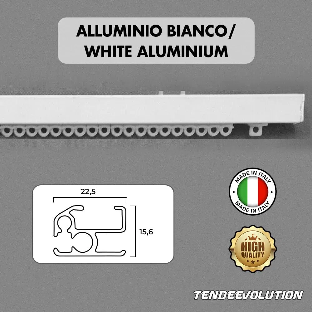 Binario Tenda Soffitto Lineare in Alluminio Bianco Personalizzabile, Completo di Accessori per il Fissaggio, Movimento Manuale, Bastone Tende a Soffitto o Parete (280CM MOVIMENTO MANUALE SENZA CORDA)