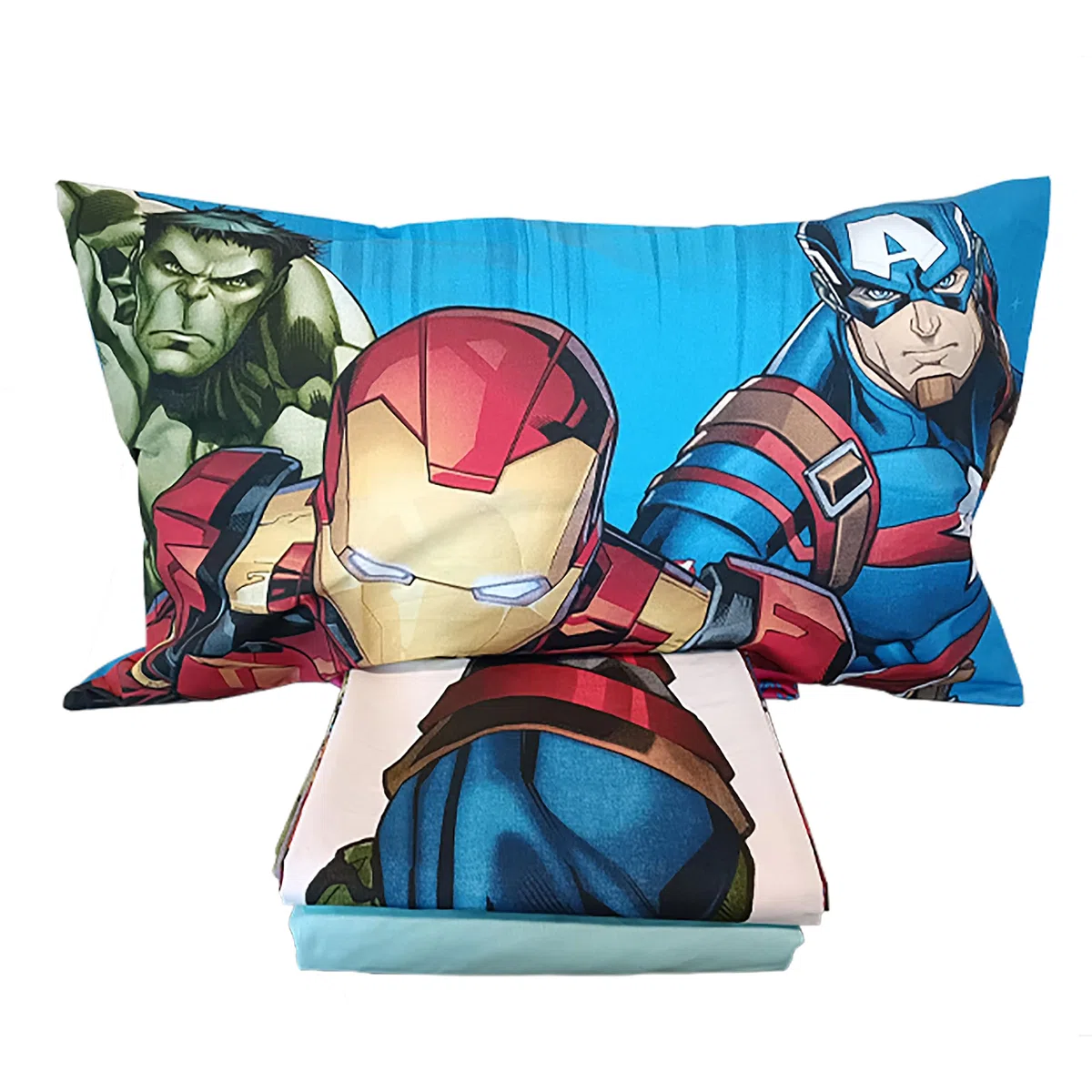 Avengers, Lenzuolo Letto Singolo, Completo Letto Singolo, Lenzuolo Sopra, Lenzuolo Con Angoli, Federa, Blu, Marvel, 100% Cotone, Prodotto Ufficiale