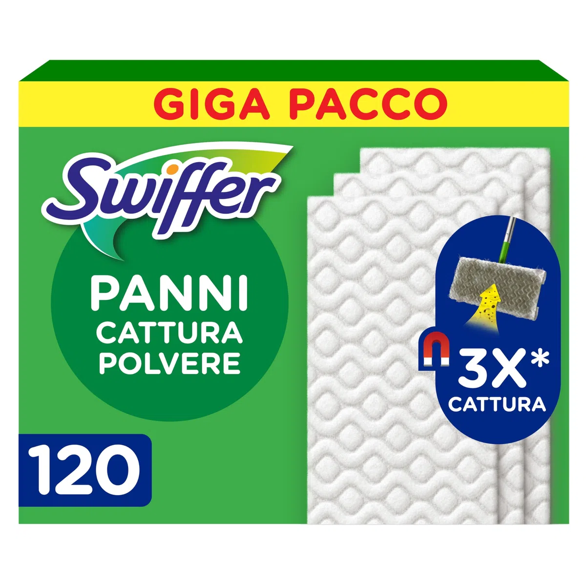 Swiffer Panni Di Ricambio Per Scopa 120 Pezzi, Per Catturare E Intrappolare 3 Volte Più Polvere, Sporco E Peli Di Una Scopa Tradizionale