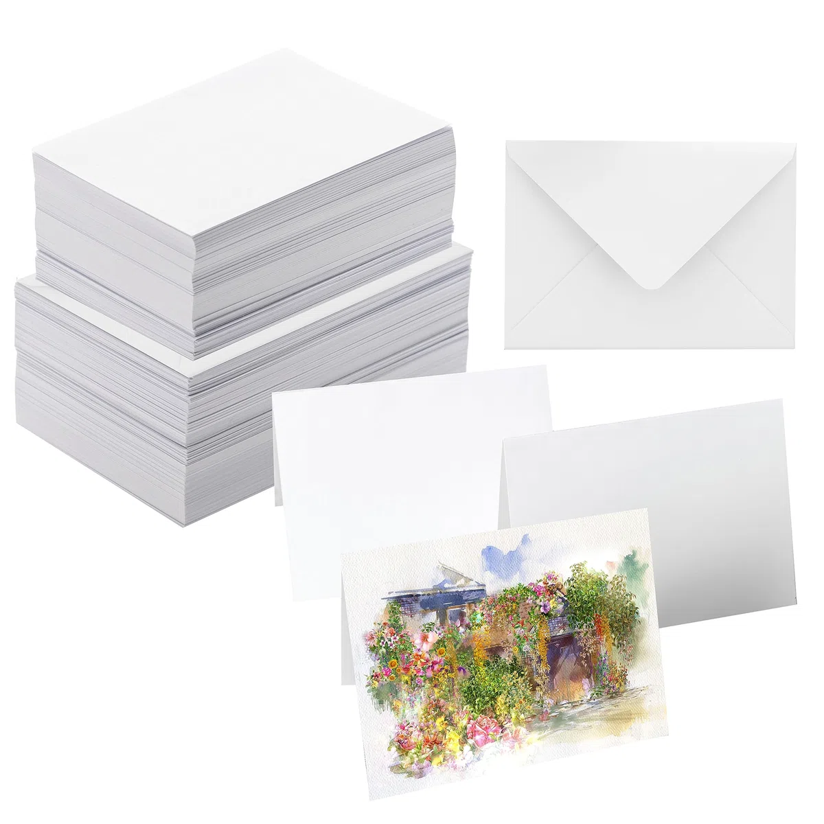 Confezione da 50 biglietti bianchi ad acquerello con buste, peso massimo 63,5 kg, 100% cotone, pieghevoli, 12,7 x 17,8 cm, per dipingere o realizzare biglietti