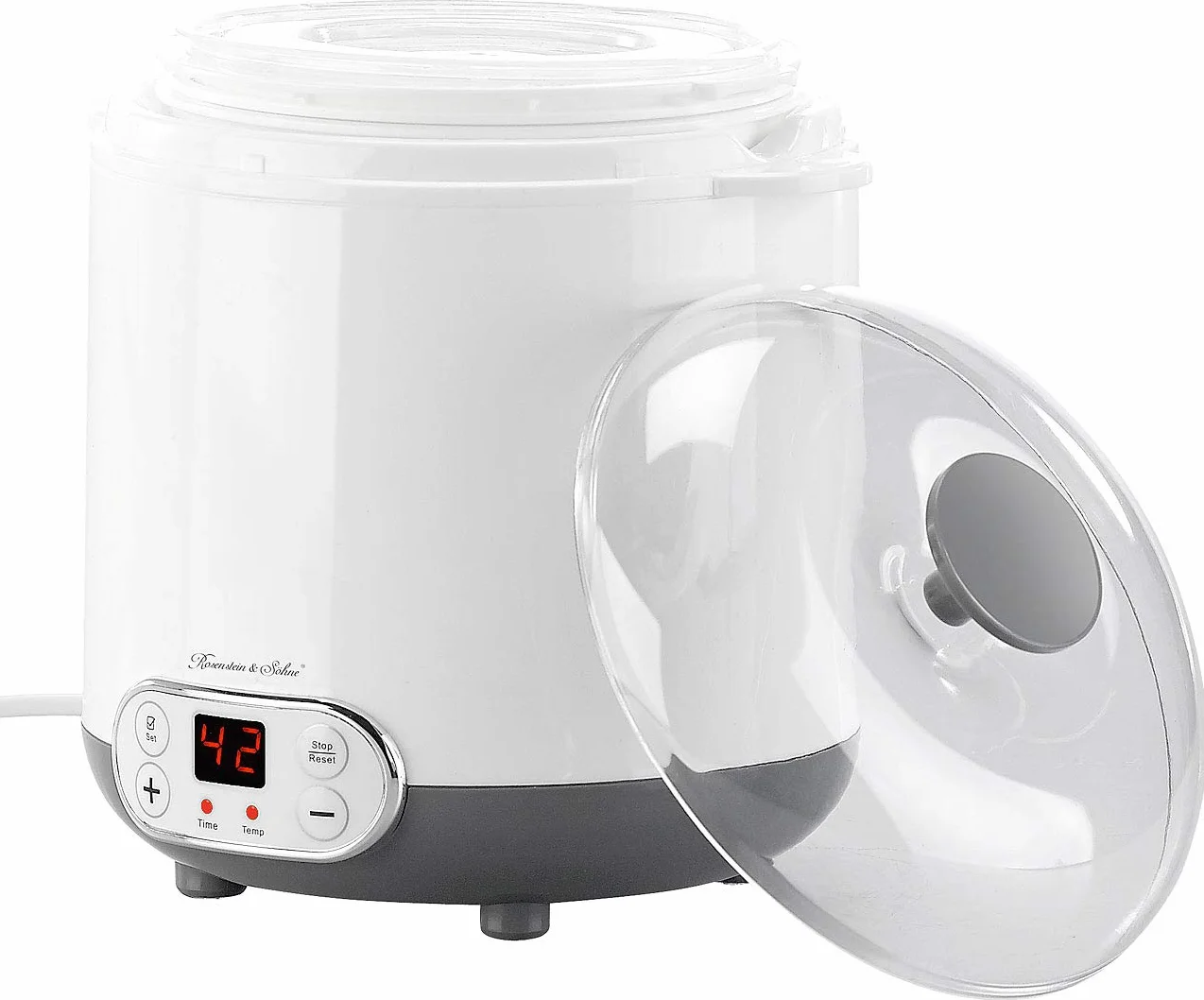 Rosenstein & Söhne Yogurtiere - preparatore di: Yogurtiera per yogurt greco, yogurt naturale e molto altro., Tempo e temperatura regolabili, 2 contenitori con volume di 1,5 e 1,35 litri (yogurtiera)