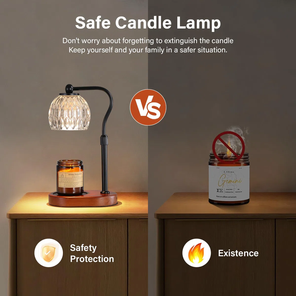 KPUY Lampada a Candela, Lampada a Candela con Timer e Dimmer, Regolabile in Altezza, con 2 Lampadine, per Candele in Barattolo e Candele Profumate Senza Fiamma, nero