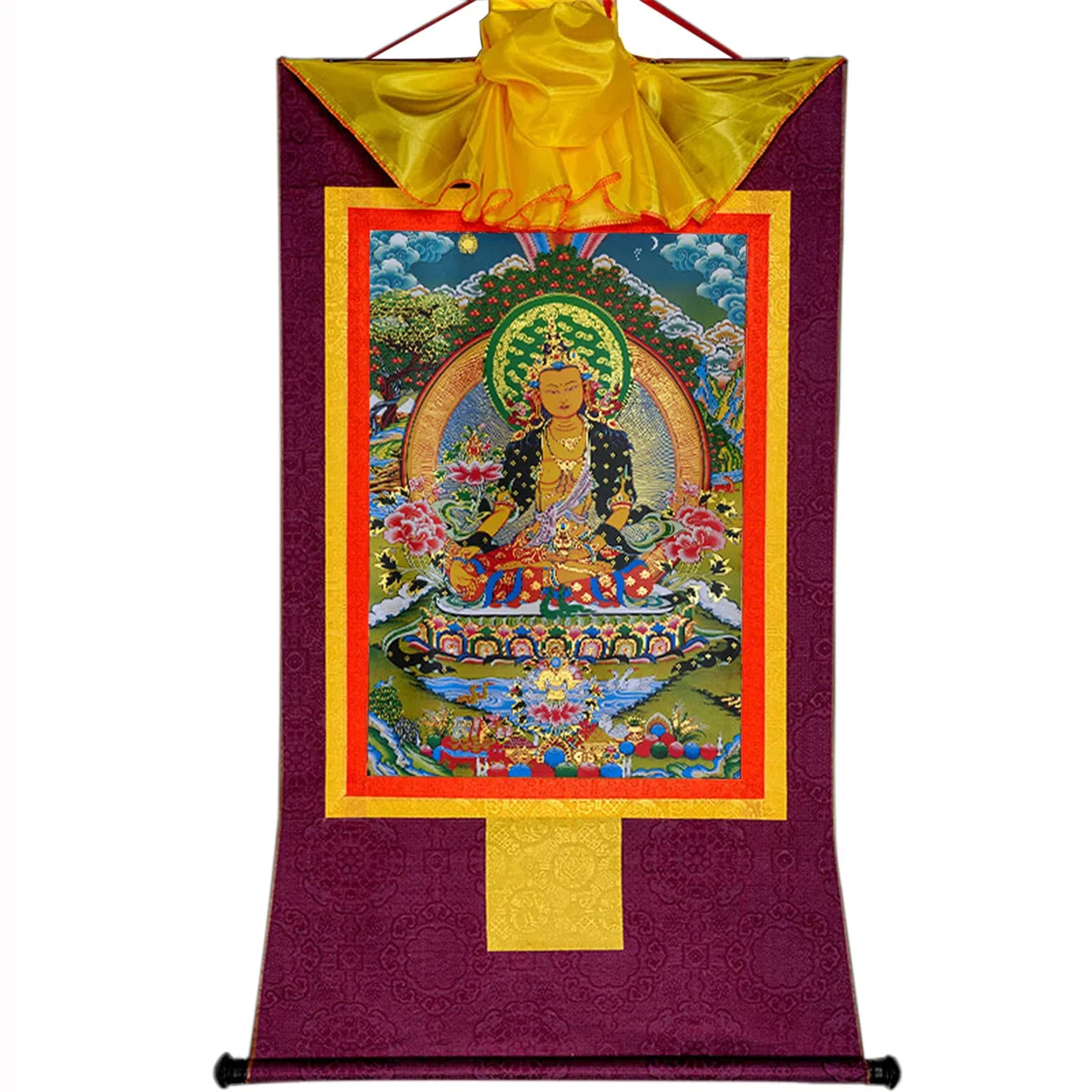 Gandhanra Thangka Tibetano - Ksitigarbha Thangka - Arazzo di Buddha a Stampa Dorata per Decorazione Zen, Meditazione, Rilassamento Spirituale e Pace