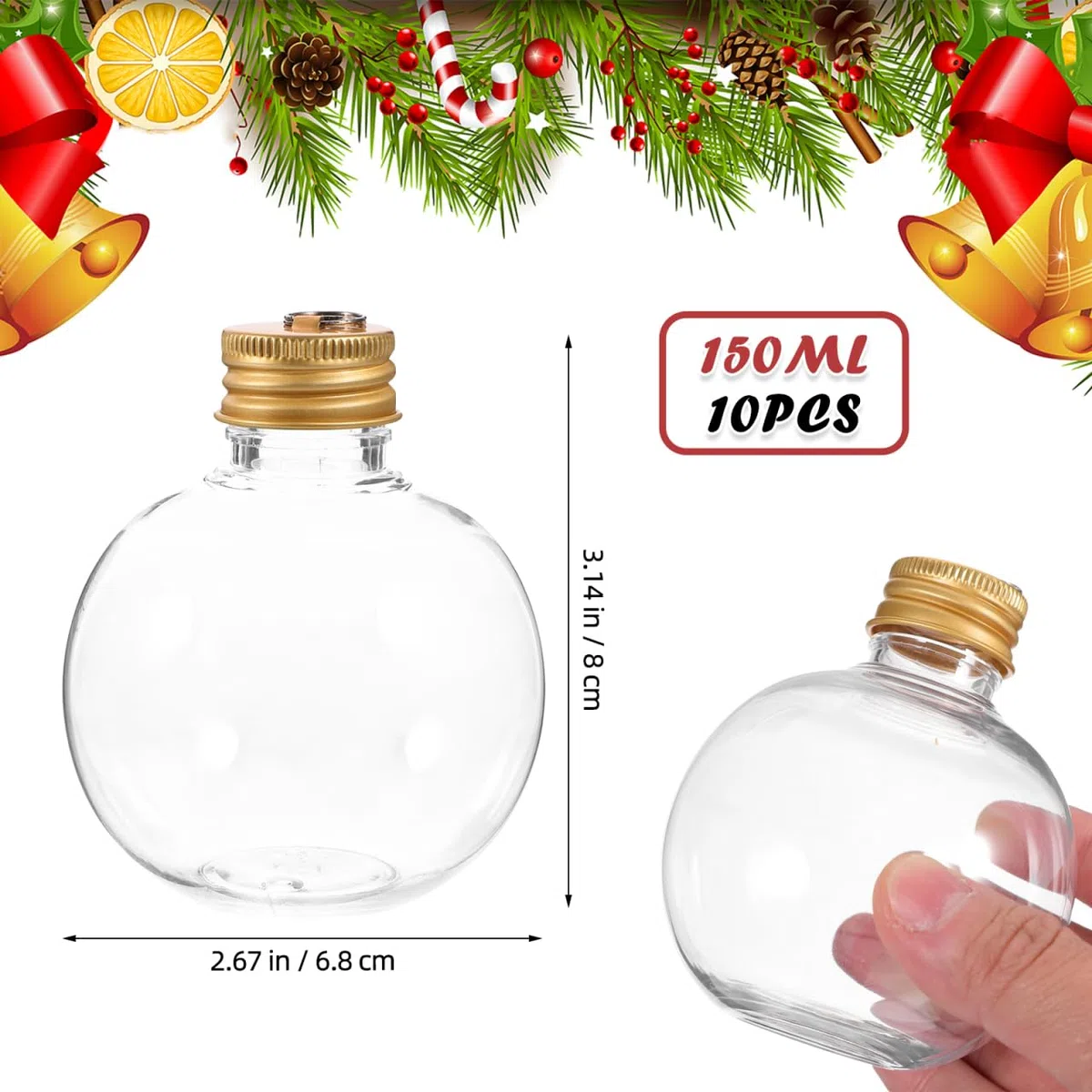 Operitacx 10 Bottiglie a Forma di Lampadina Dorata da 150 Ml per Decorazioni Natalizie, Ideali per Appendere Ornamenti, Confezioni Regalo E Conservazione di Bevande.