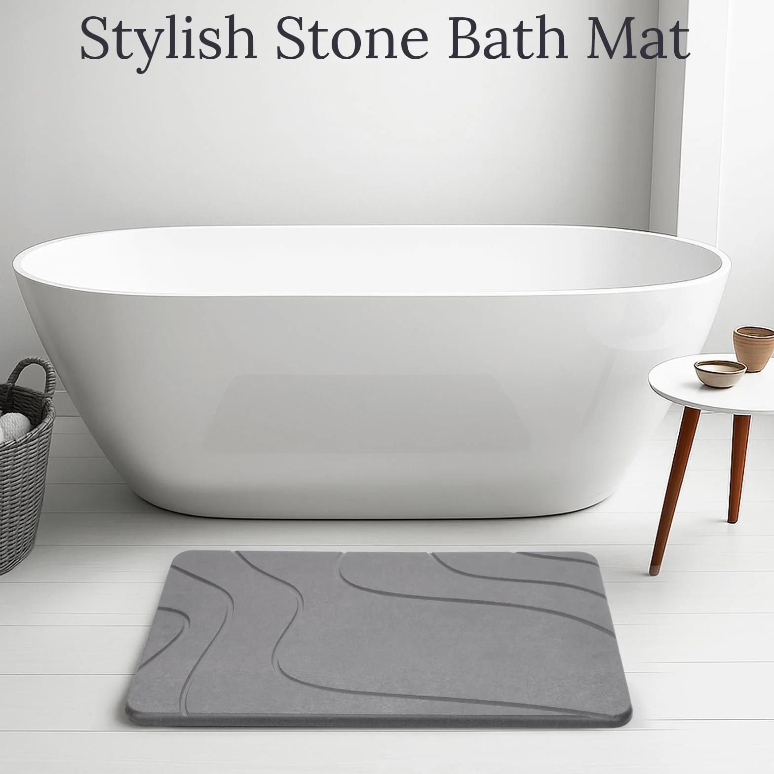 Euqvunn Tappeto da Bagno in Diatomite Antiscivolo 60 x 39 cm – Tappetino in Pietra Assorbente, Antimuffa, Asciugatura Rapida per Bagno, Cucina e Vasca – Grigio