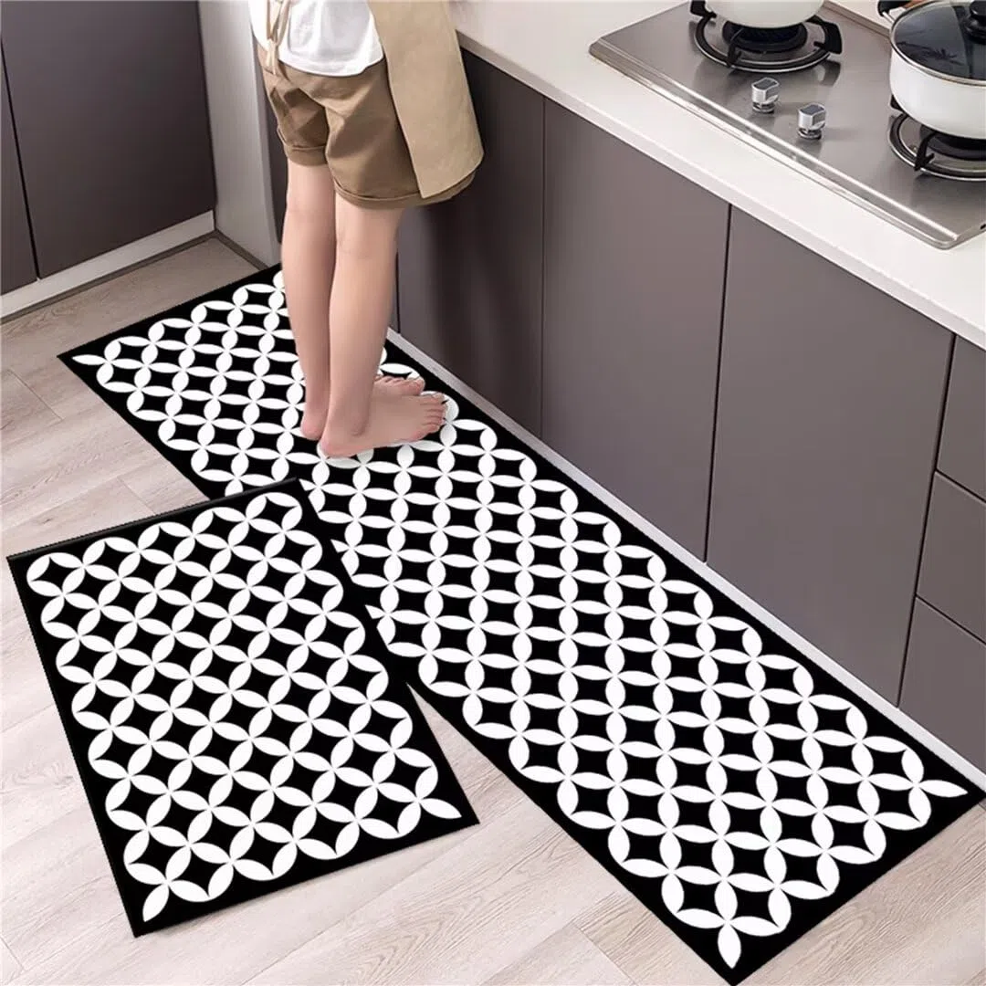 Tappeto Cucina 2 Pezzi Tappetini da Cucina Antiscivolo Motivo Bianco e Nero Tappeti Cucina Lavabile Regalo Passatoia Corridoio Facile da Pulire per Sala Da Pranzo, Cucina 50x80cm+50x120cm