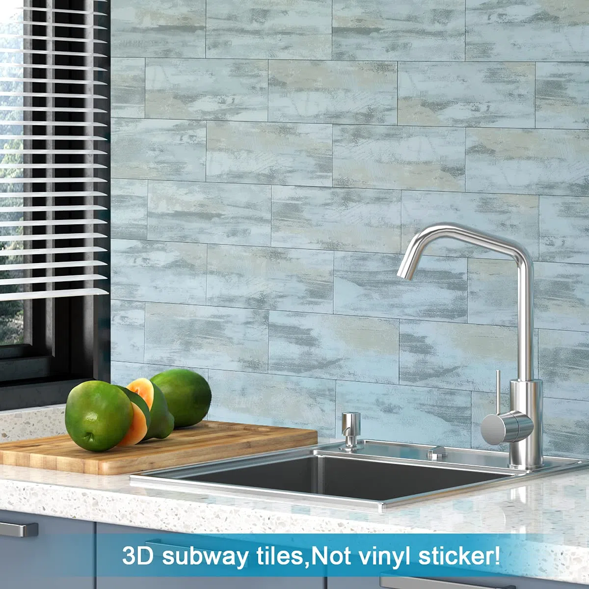 BeNice Piastrelle adesive per cucina, piastrelle autoadesive per bagno, impermeabili, piastrelle in marmo (23 pezzi, blu)