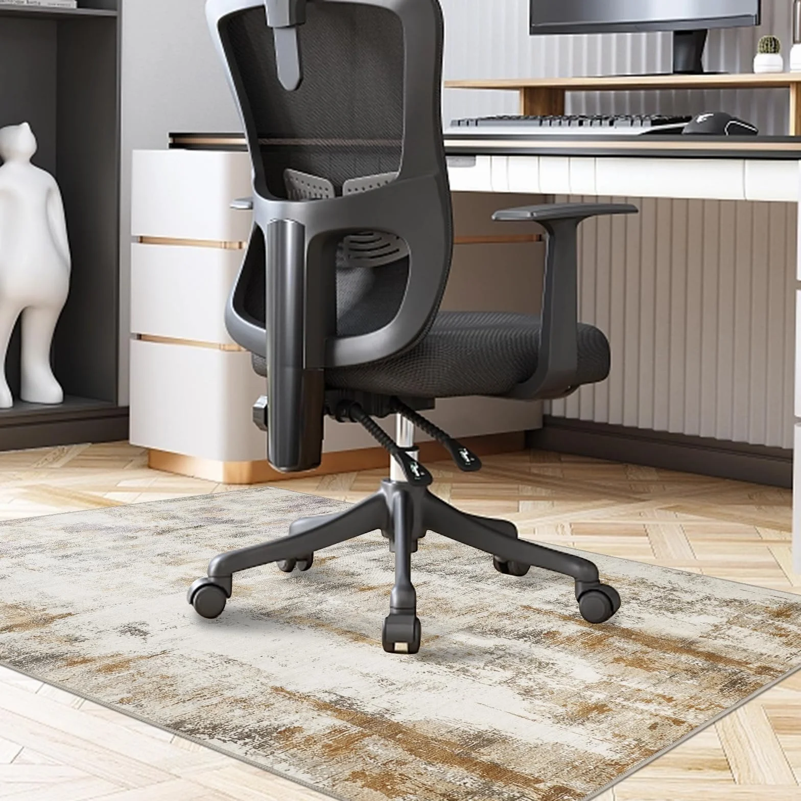 Famibay Tappeto Sedia Ufficio 90 x 120 cm Tappeto Salvapavimento Antiscivolo Tappeto per Sedia con Ruote Gaming Beige Marrone per Pavimenti Duri Parquet Piastrelle