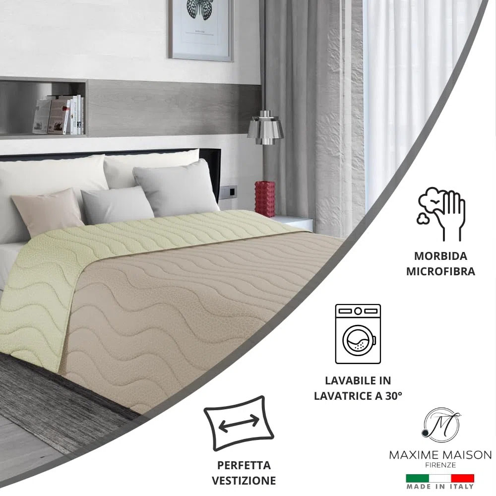 MAXIME MAISON - Copriletto Matrimoniale Mezza Stagione (100 gr/mq) Trapuntino Matrimoniale, Trapunta Matrimoniale Leggera e Double Face, Letto Mezza Stagione in Morbida Microfibra, Made in Italy