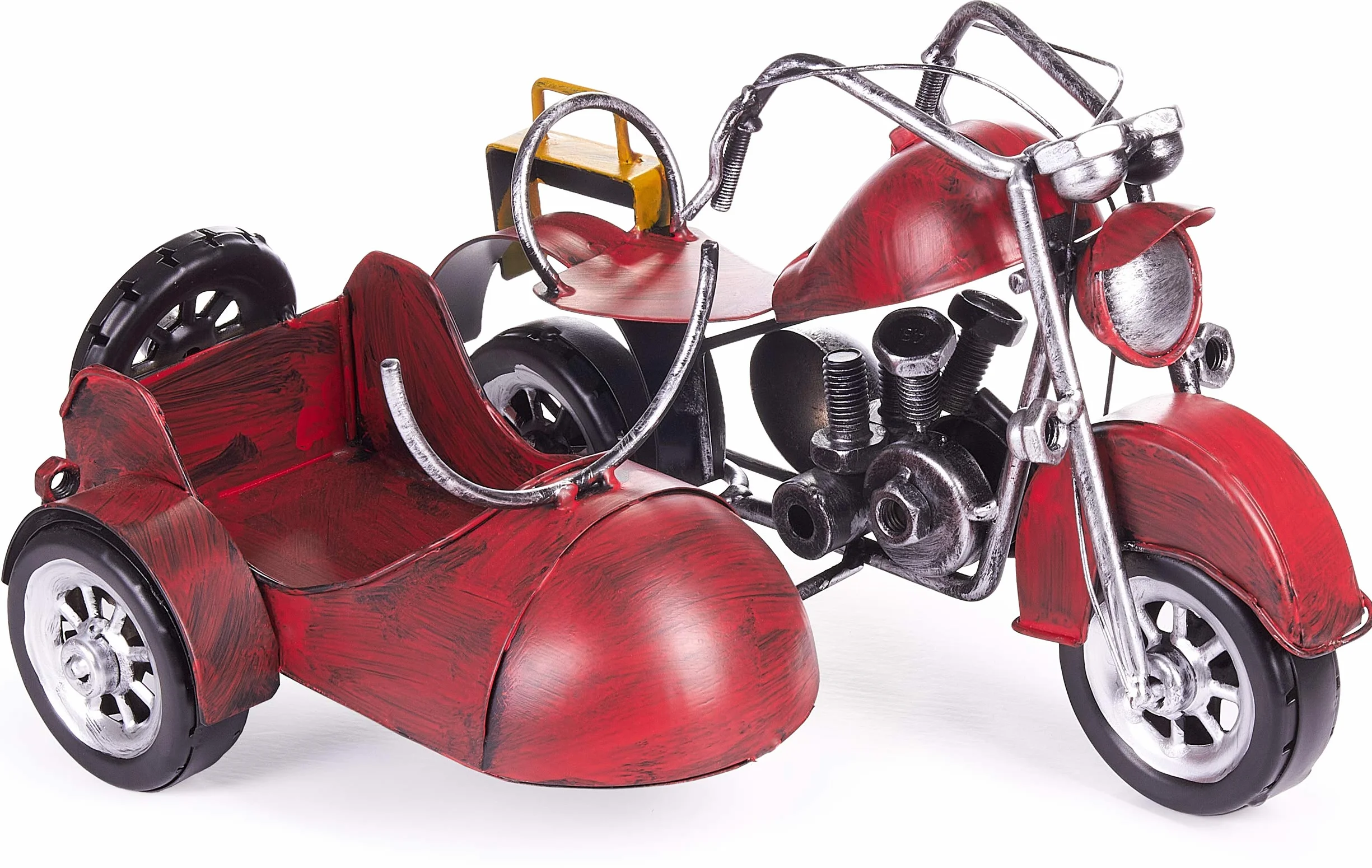 Brubaker Portabottiglie per Vino - Motocicletta con Sidecar Rosso - Decorazione in Metallo - Portabottiglie con Biglietto d'Auguri - Regalo del Vino