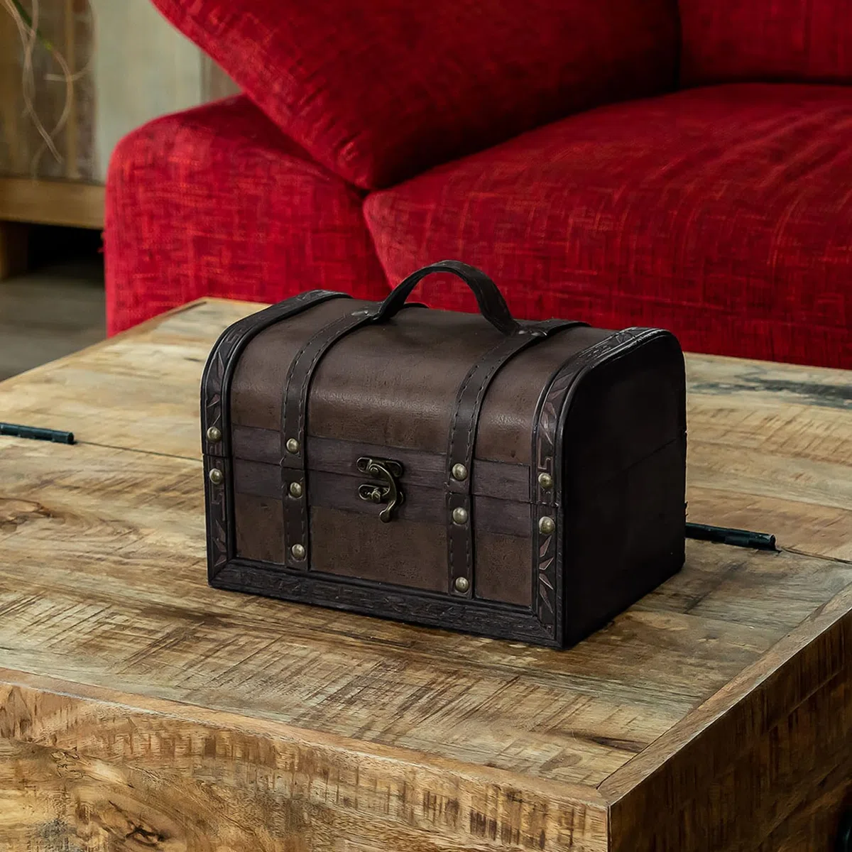 flexilife Scrigno del tesoro in legno in diverse misure, idea regalo per il compleanno dei bambini, scrigno del tesoro (marrone scuro, legno, piccolo, 22 x 14 x 14 cm)