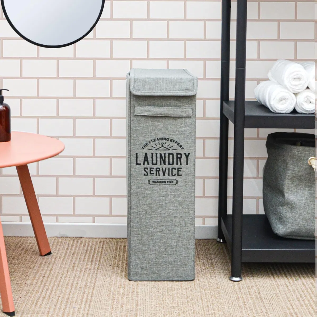 DuneDesign 20 cm Stretto: Cesta Portabiancheria con Coperchio - 20x40x60 Contenitore Alto e Stretto - 50L Cestino Portabiancheria Salvaspazio - Cesta Panni Sporchi - Porta Biancheria Sporca per Bagno