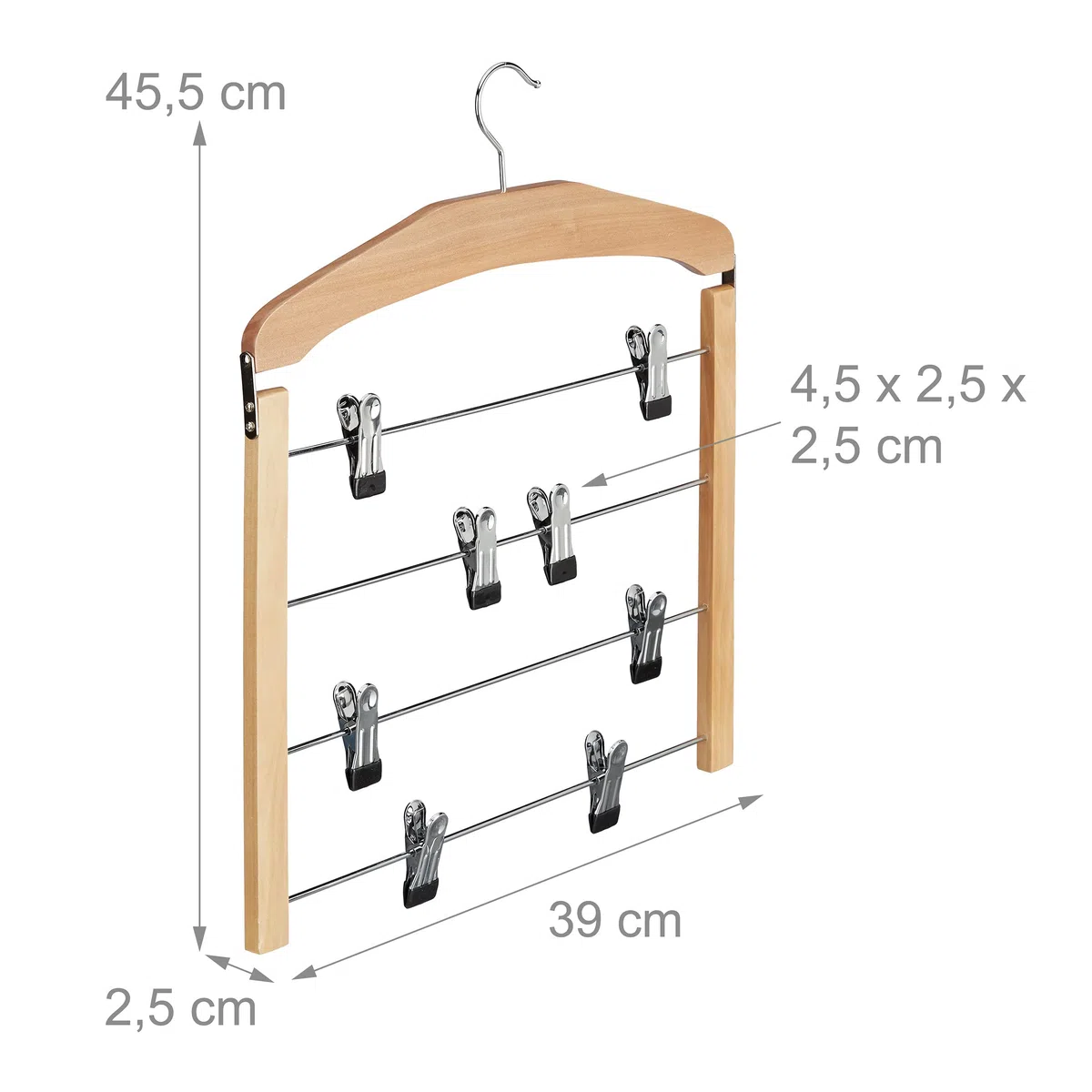 Relaxdays Grucce per Gonne con Pinze Salvaspazio, Set 3 Appendiabiti Multiplo Antiscivolo, 45,5x39x2,5 cm Marrone Chiaro