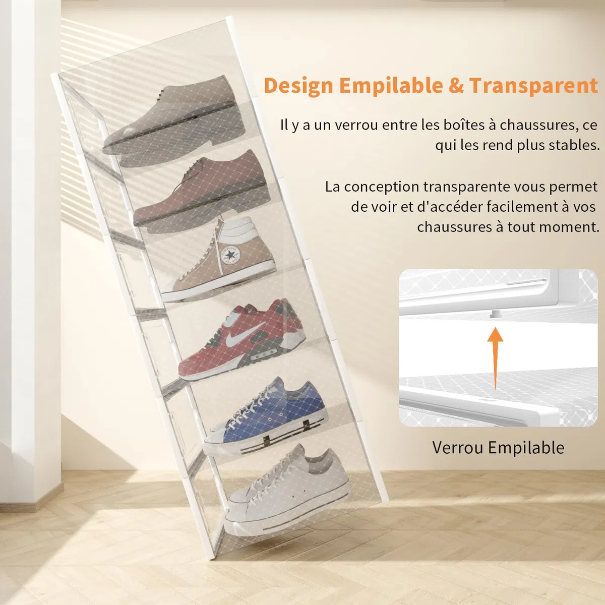 Scatole per scarpe, confezione da 12 contenitori per scarpe, in plastica trasparente, impilabili, da mettere sotto il letto, per ingresso