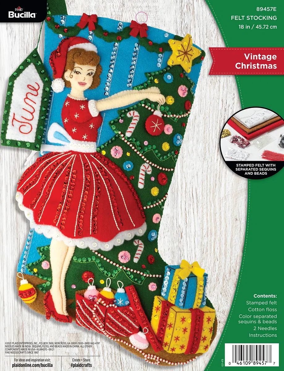 Bucilla Felt Stocking Applique Kit 18" Long-Vintage Christmas