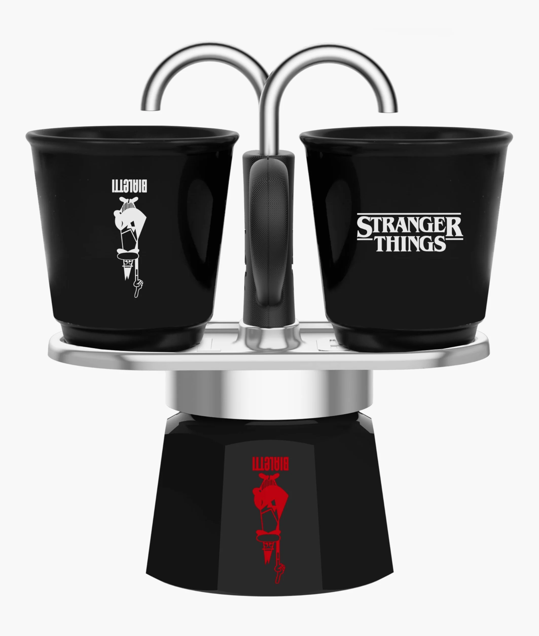 Bialetti Set Mini Express Stranger Things, 2 Bicchierini Termosensibili in ceramica inclusi, Cambia colore, Non adatta all'induzione, Nero, 2 Tazze