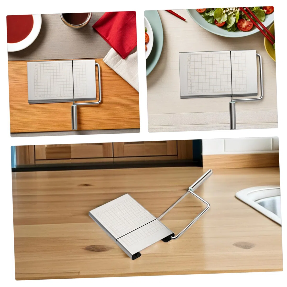 Affetta Formaggio con Scala Chiara Uso Stabile in Acciaio Inossidabile Pad in Silicone, Utensile Versatile per Affettare Verdure e Salsicce in Cucina