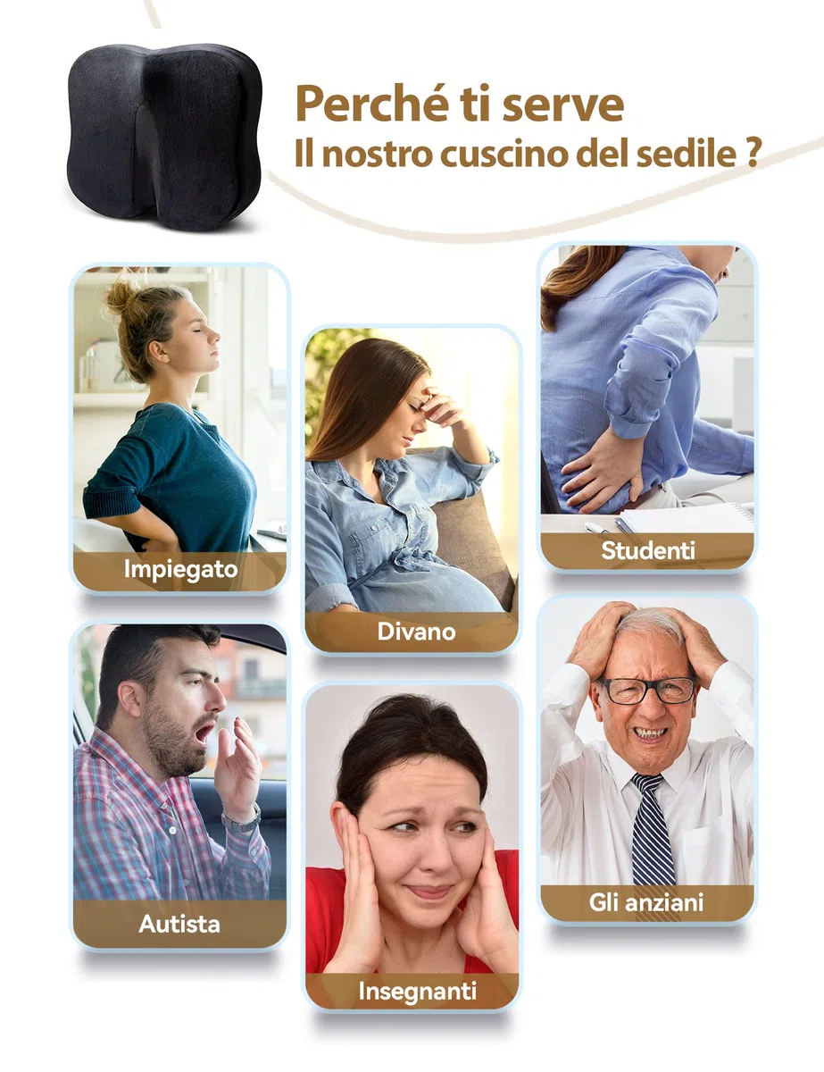 Travel Ease Cuscino Ergonomico per Sedia, Cuscino in Schiuma di Memoria Premium con Base Antiscivolo per Lungo Comfort, Cuscino di Supporto per l'anca per Sedia da Ufficio, Sedile Auto (Nero)
