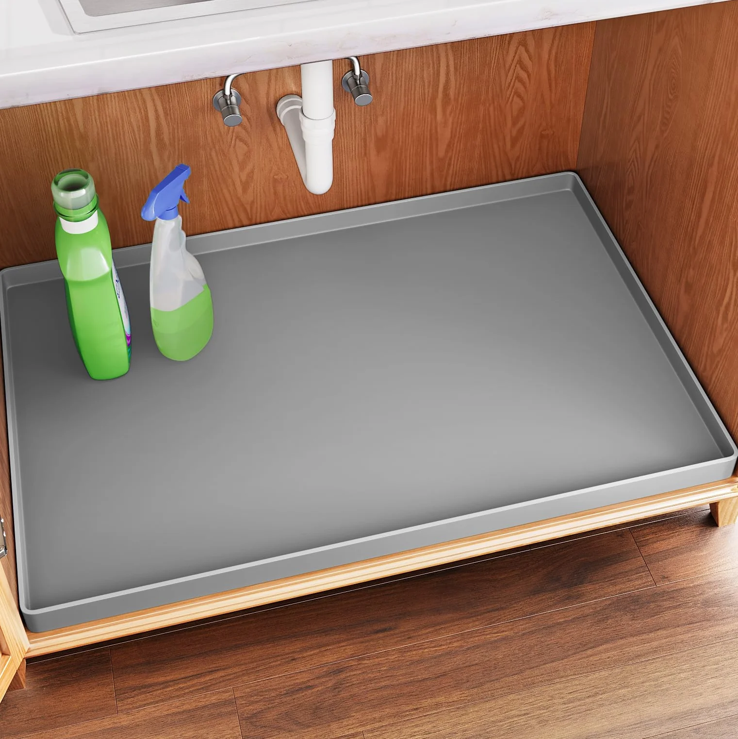 FLATO Tappetino impermeabile sotto il lavandino 86,4 x 48,3 cm, rivestimento per ripiano per cucina e bagno, protezione per armadietti, organizer e stoccaggio, vassoio antigoccia in silicone