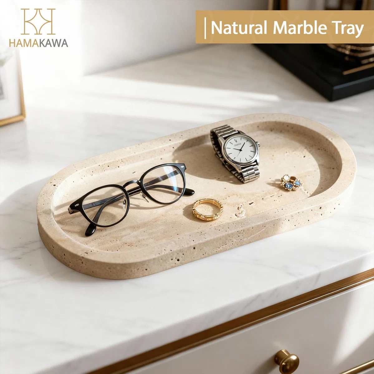 Vassoio da bagno ovale in travertino naturale, vassoio ovale da bagno, da utilizzare per lavello da cucina, comò e profumi, organizer per la casa per gioielli, cosmetici