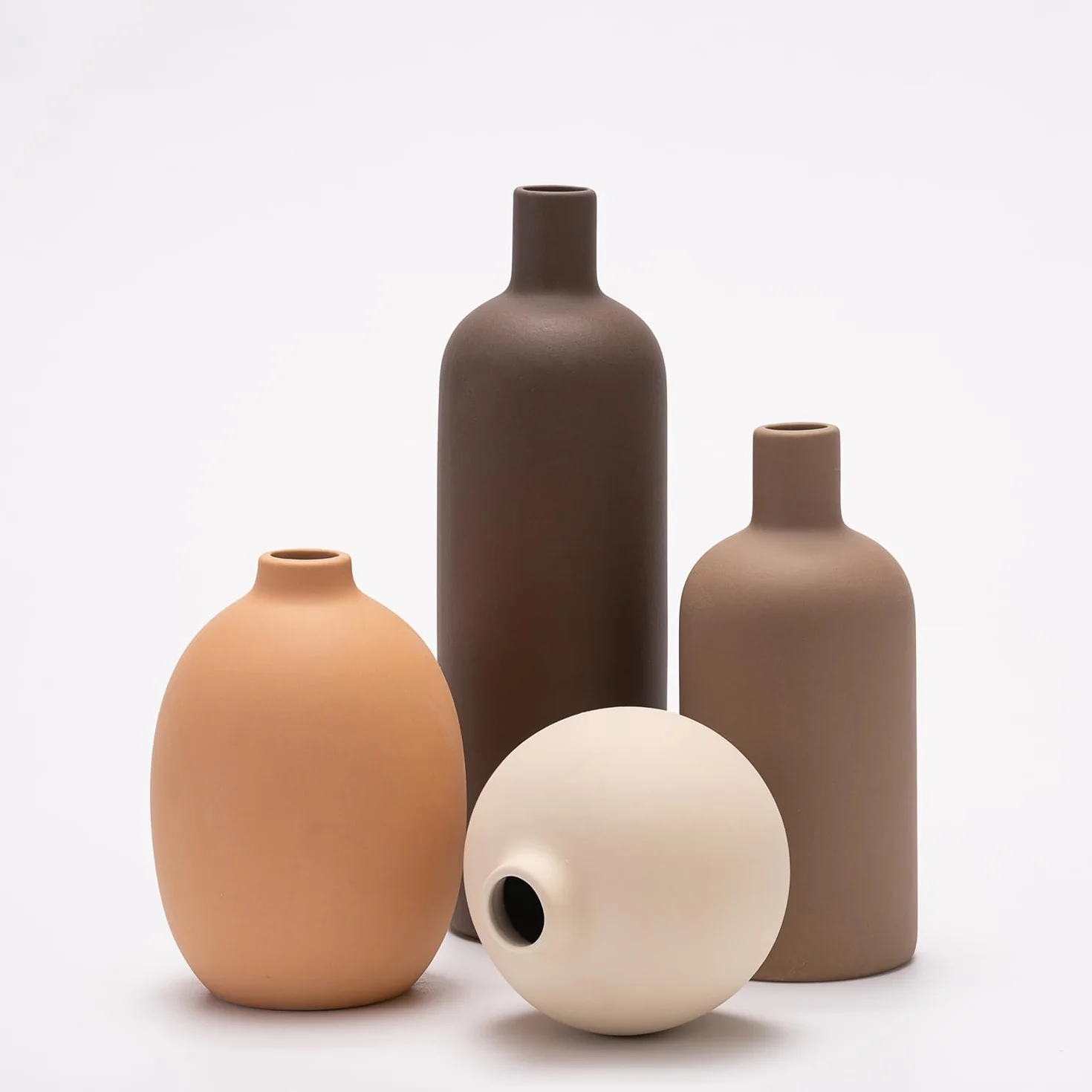 Set di 4 vasi in Ceramica,vasi in Ceramica per la Decorazione Domestica,Vaso Decorativo per Erba di Pampa e Fiori secchi,Decorazione per l'ingresso (Caffè,arancione,beige,marrone)