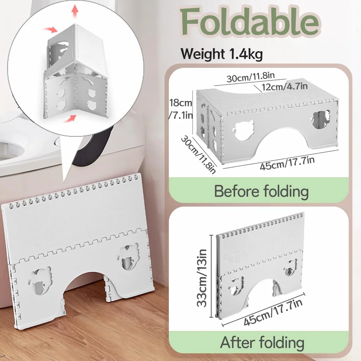 Sgabello Bagno pieghevole per Bambini e Adulti - Sgabellino Squatty da Toilette, Poggiapiedi Antiscivolo per Bagno, Panchetto Contro la Stitichezza, Peso 1,4 kg
