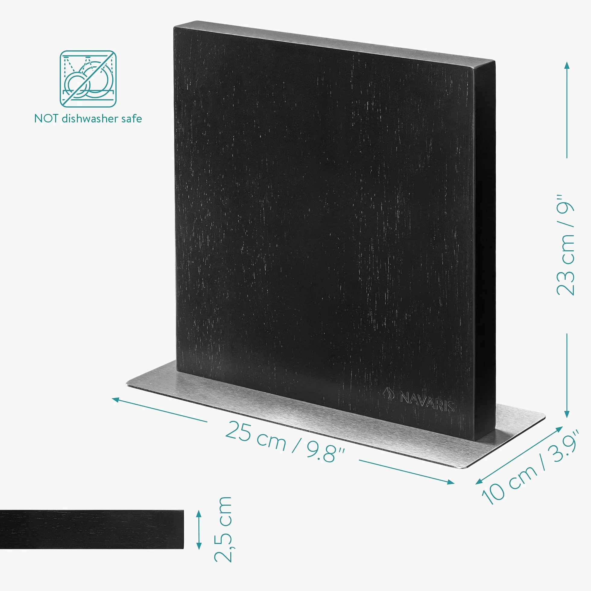Navaris Porta Coltelli da Cucina - Ceppo Portacoltelli Doppio Lato Magnetico - Tavoletta con Calamita Magnetica Rivestita in Legno Nero
