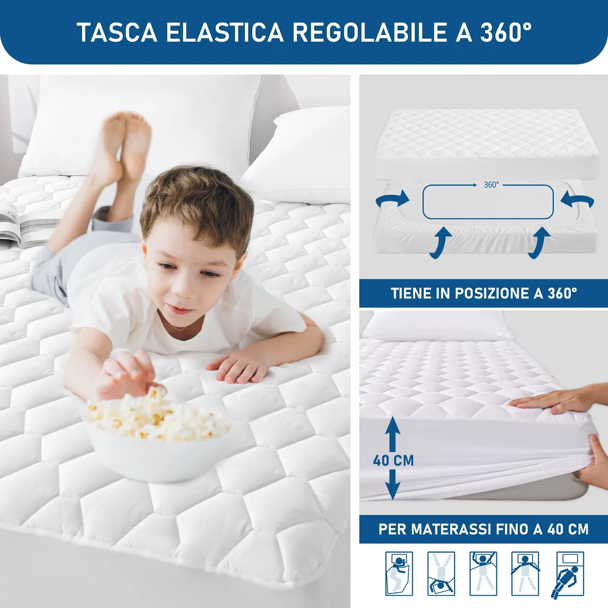GRT Coprimaterasso matrimoniale impermeabile 180 x 200 cm – Coprimaterasso traspirante, lavabile e Oeko-Tex, con inserto per incontinenza, cucito con motivo a esagoni in materiale silenzioso