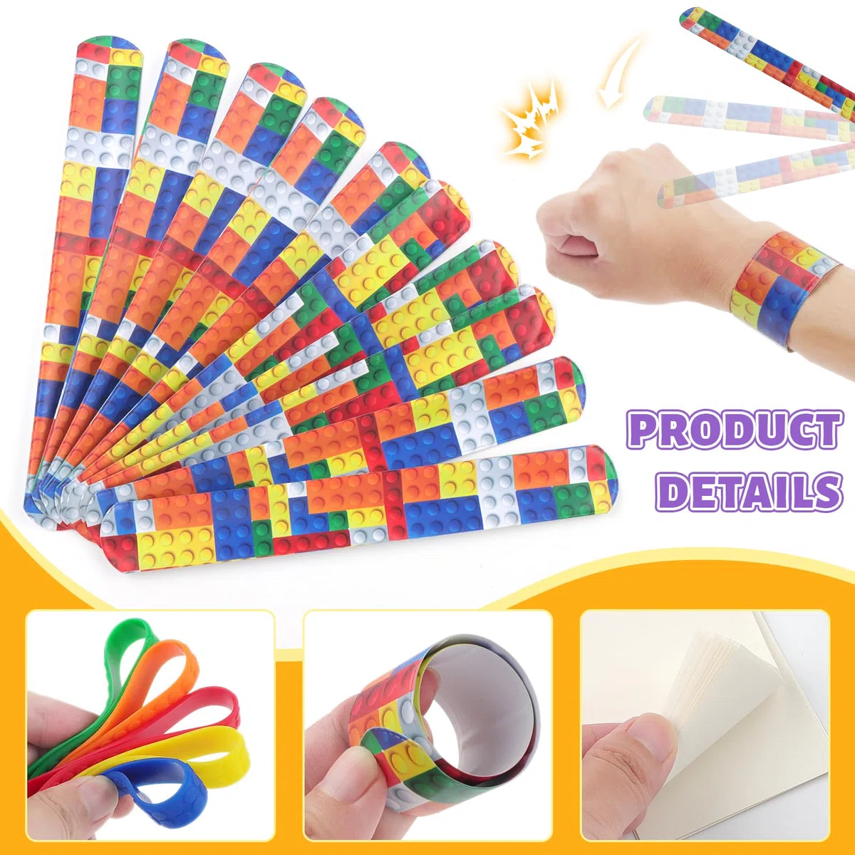 110 Pezzi Set Regalo Mattoncini Compleanno con Quaderni, Braccialetti Slap, Sacchetti di Regalo con Motivo a Mattoncini, Portachiavi, Cannucce, Regalo, Braccialetti per Bambineini e Bambine