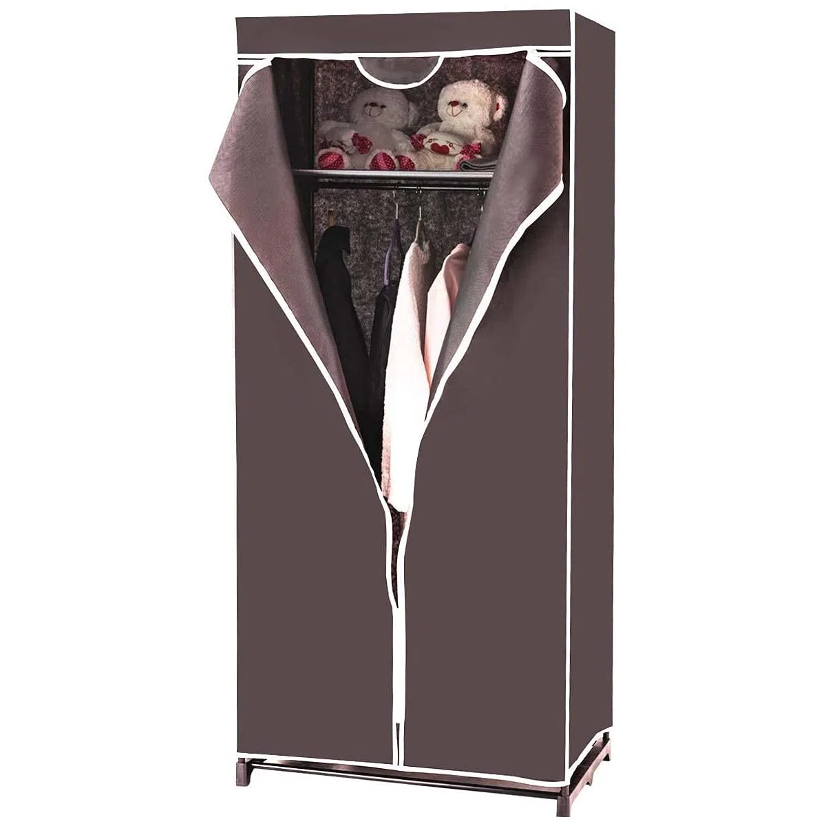 RELAX4LIFE Guardaroba in Tessuto, Armadio Appendiabiti Salvaspazio per Camera da Letto, Cabina Portabiti Richiudibile con Cerniera, Armadio Singolo per Vestiti, Abiti, Scarpe (marrone)