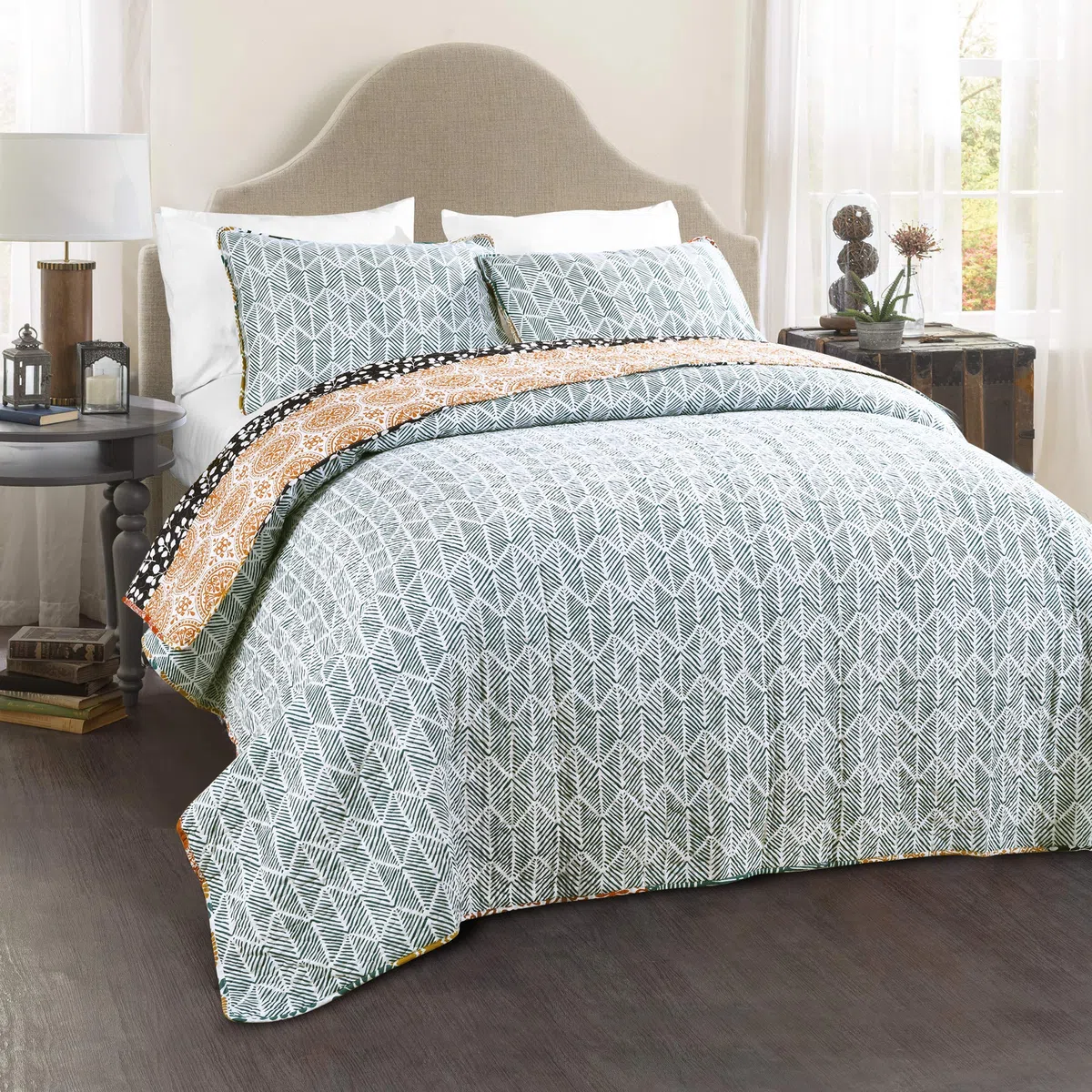 Lush Decor Bohemian Stripe, Cotone, Turchese e Arancione, Full/Queen