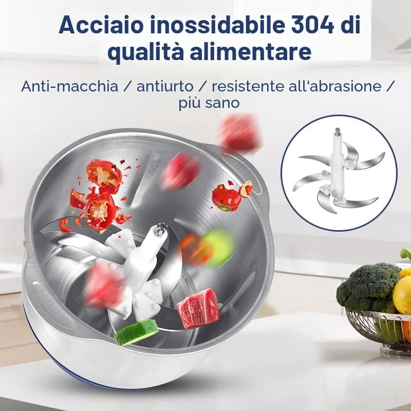 Tritatutto elettrico 500 W, tritacarne 5 l con 5 velocità e 6 lame in acciaio inox, mini tritacarne universale per carne, cipolle, frutta, verdura, alimenti per bambini