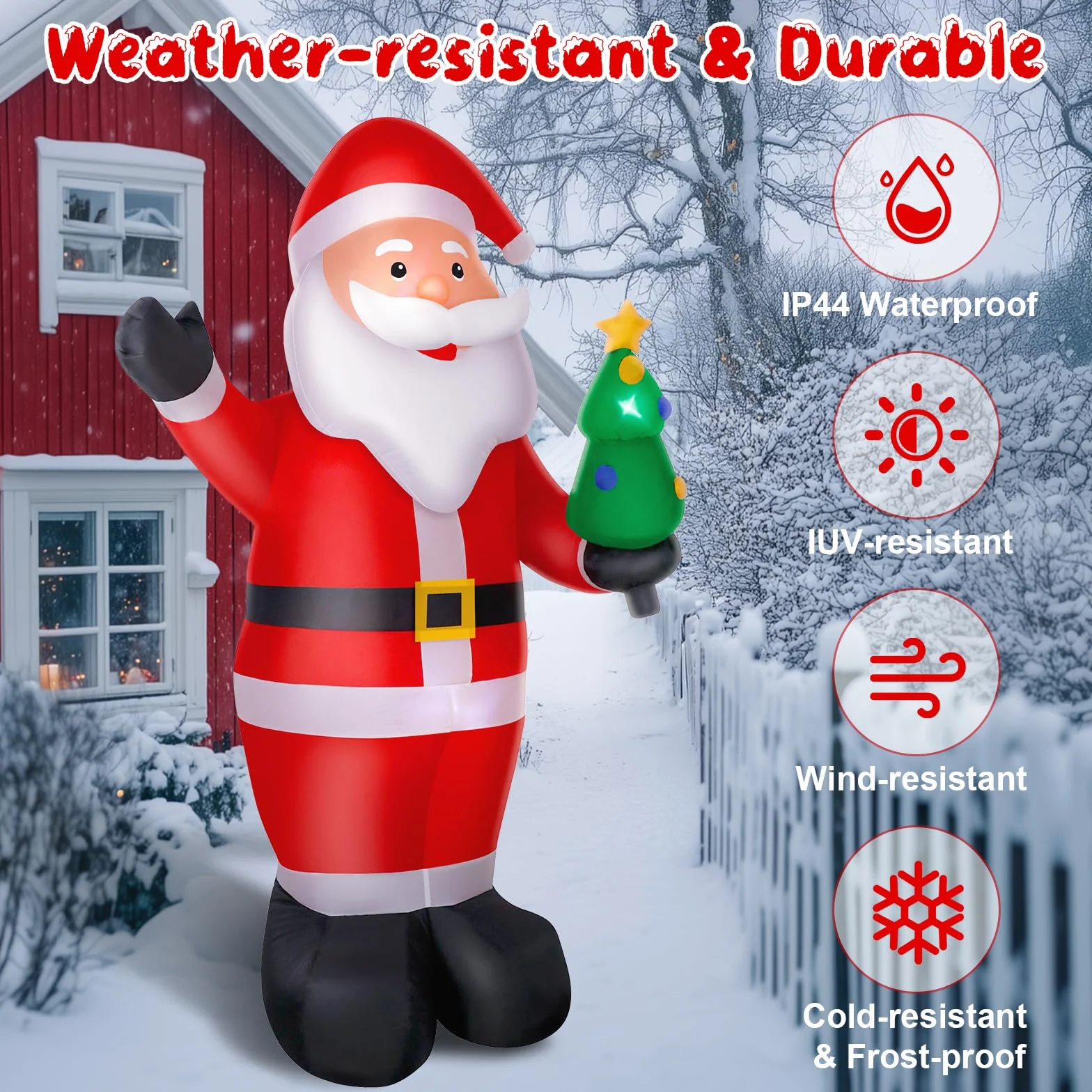 Babbo Natale Gonfiabile, 244cm Decorazione Natalizia con Luci LED, Modello di Santa Claus con Kit Fissaggio, da Esterno Impermeabile IP44