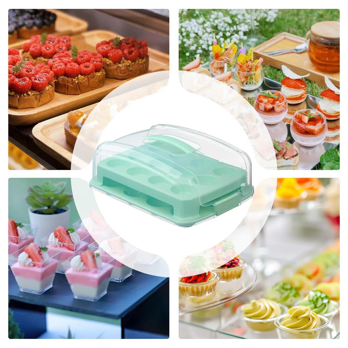 Contenitore per cupcake, contenitore per torte, organizer per alimenti, contenitore a 2 ripiani, pratico organizer adatto per muffin, torte, ideale per matrimoni, compleanni, feste, Natale, casa