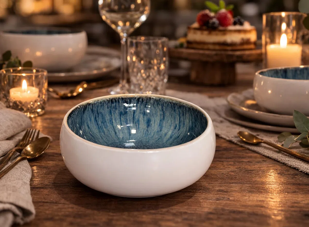 Ciotola colazione Piatti Moderni Ciotole Zuppa Ceramica Gres di Qualità - Realizzata a mano - 4 pezzi ∅ 15,5 cm - Elevata durezza - Lavabile in lavastoviglie e Adatto microonde - Bianco
