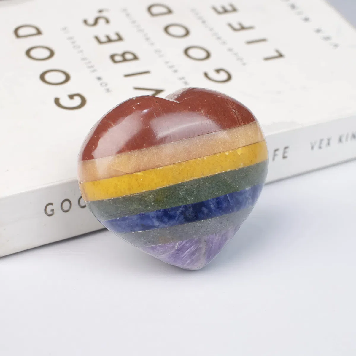 Crocon 50 mm 7 Chakra Pietra del Cuore Grande Collezione di Pietre Burattate a Forma di Cuore Cristalli da Tasca per Cristalloterapia, Antistress Portafortuna, idea regalo Arredamento Casa