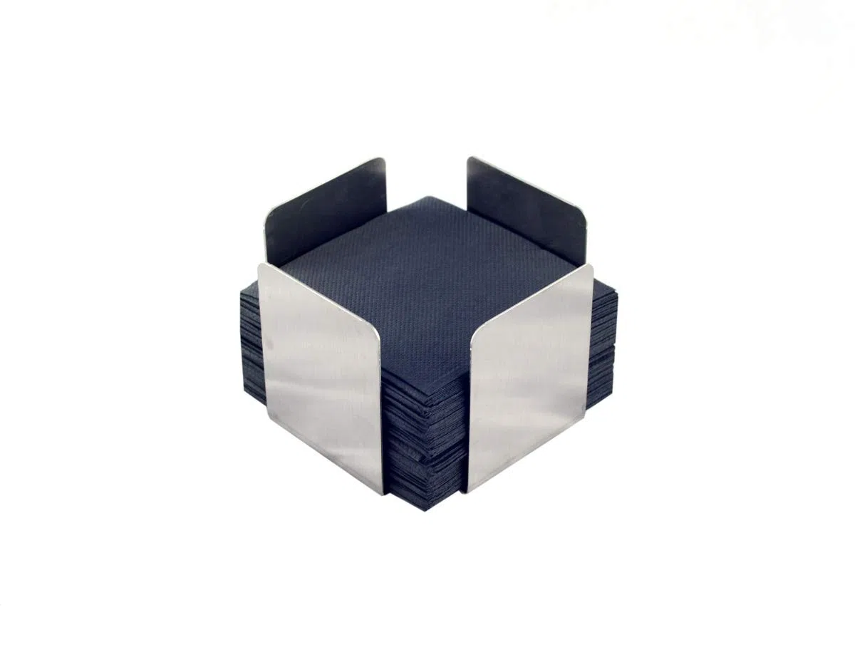 Hostelnovo - Portatovaglioli ideali per tovaglioli da cocktail - Portatovaglioli in acciaio inox - 11 x 11 x 7 cm - Confezione da 4 portatovaglioli, 200 tovaglioli neri in micropunto.