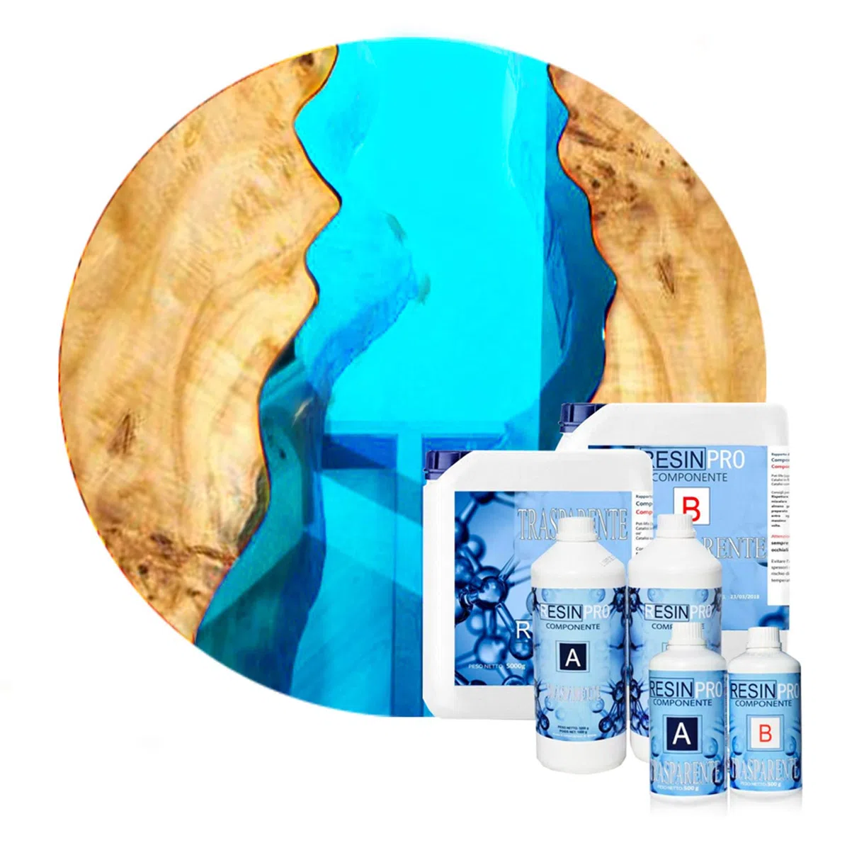 Resin Pro® 160 GR - 128 KG Resina epossidica Colore Cristallo Turchese Per legno + Tavolo Fiume + Fai da te + Creazioni artistiche (1.6)