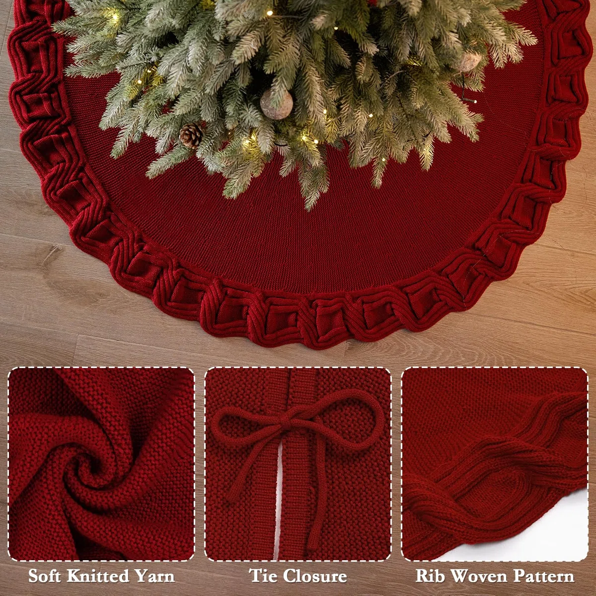 DEMIUKO 122CM Gonne per Alberi di Natale Rosso Tappeto per Albero di Xmas Tappetino per Copertura Base Tree Christmas Tappetino di Natale per Casa Vacanza Decorazione per Albero di Xmas