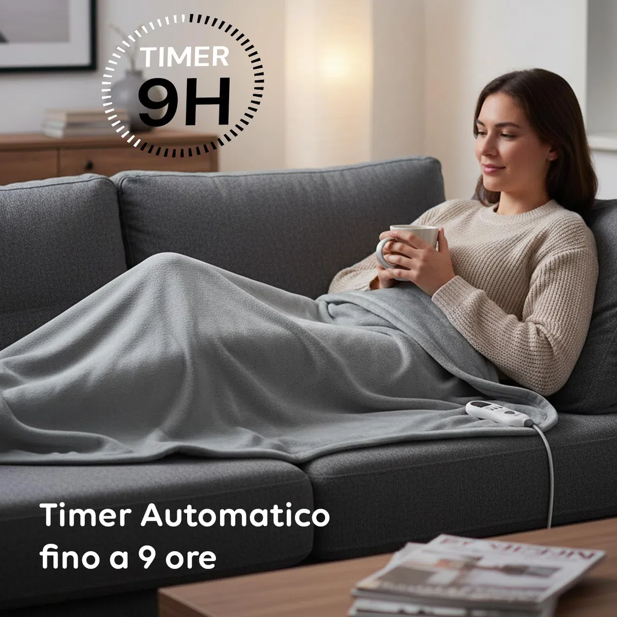Coperta Termica Elettrica 160x120 cm - Scaldaletto in Flanella a Doppio Strato - 8 Livelli di Temperatura, Timer 9 Ore e Protezione Surriscaldamento - Lavabile in Lavatrice - Ideale per Letto e Divano