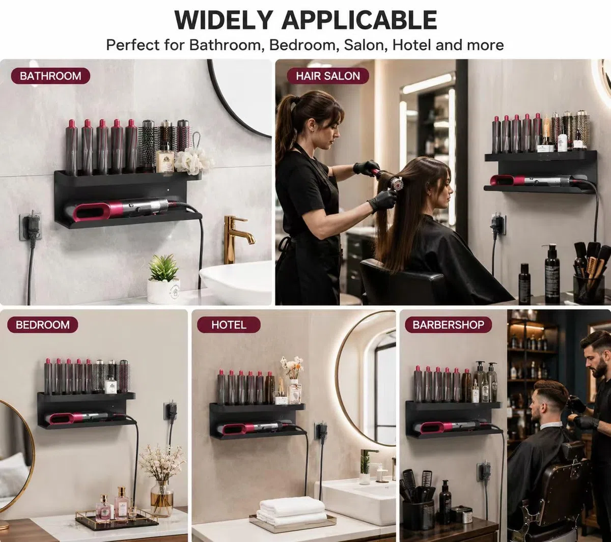 2 in 1, supporto da parete per asciugacapelli Dyson Airwrap, senza foratura, facile da riporre esteticamente gradevole, per asciugacapelli Dyson, supporto da parete e organizer in materiale