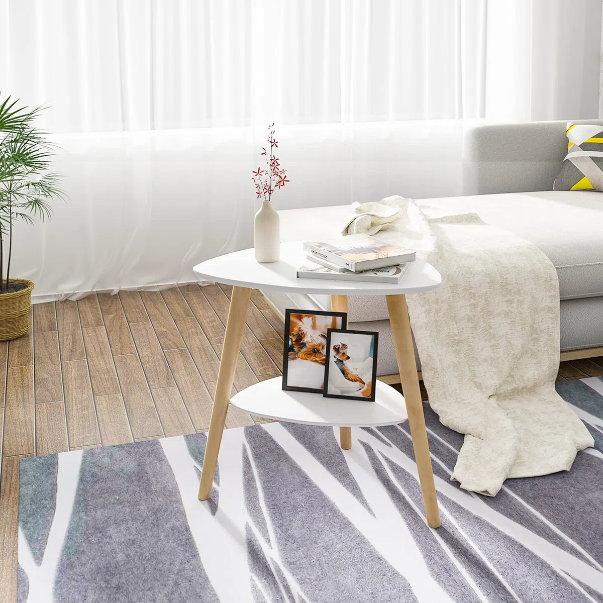 EUGAD Tavolino da caffè in Legno con Due Ripiani Stile Moderno Tavolino Basso da Sala Bianco