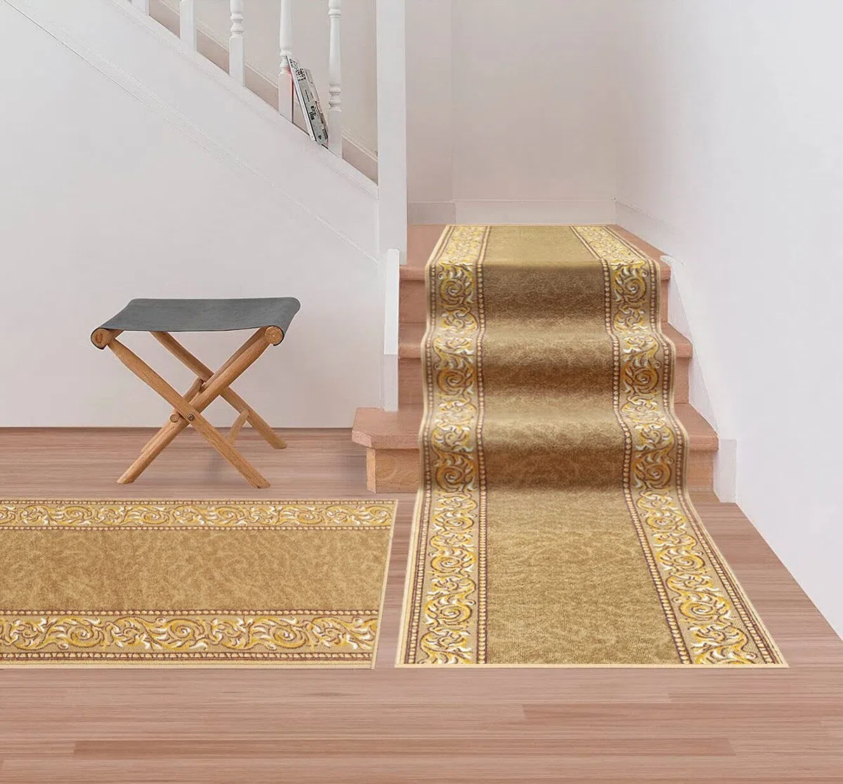 emmevi Tappeto Scala Design Barocco Passatoia Corridoio Scalini Antiscivolo MOD.Picasso Dis_22 67X240 Beige