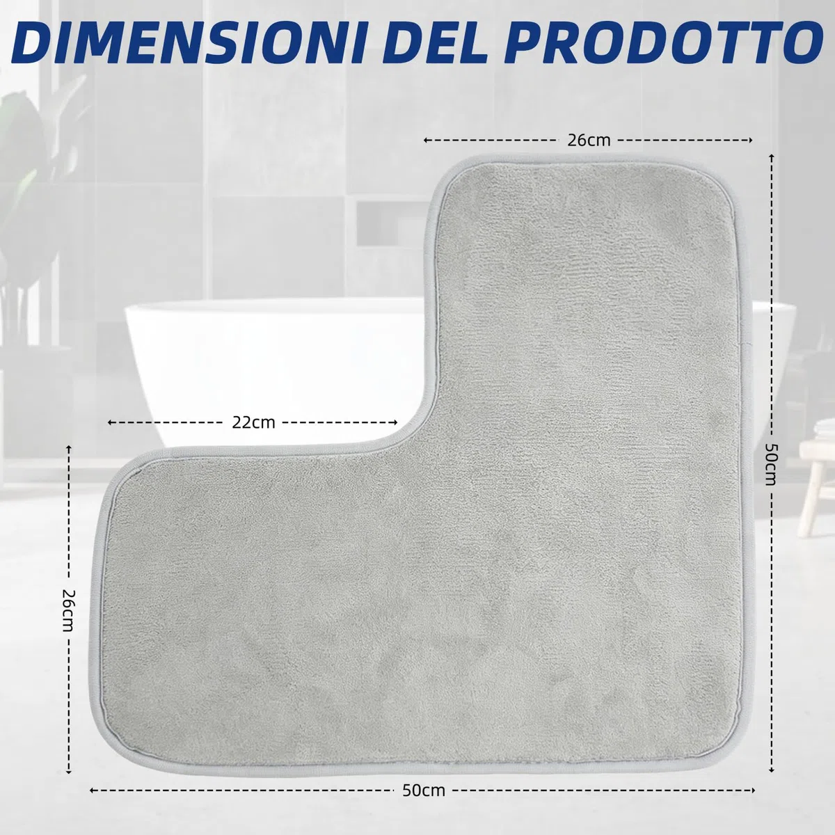 Tappetino doccia angolare multifunzione antiscivolo a forma di L con base in microfibra, adatto per bagno, doccia, cucina, dimensioni interne 50 x 50 cm (grigio antracite)