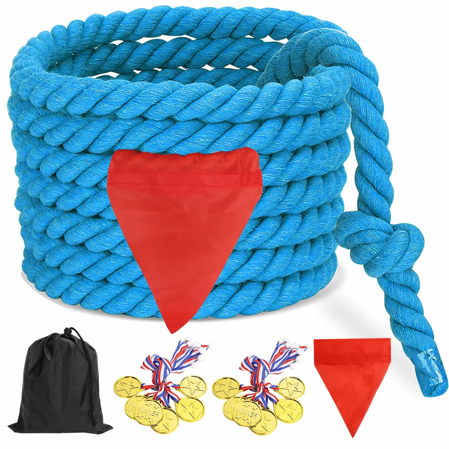CWLAKON Gioco di Corda per tiro alla Fune, Giochi all'aperto per Bambini, Adulti, medaglie per Giochi di Compleanno per Bambini, 12 m, Blu