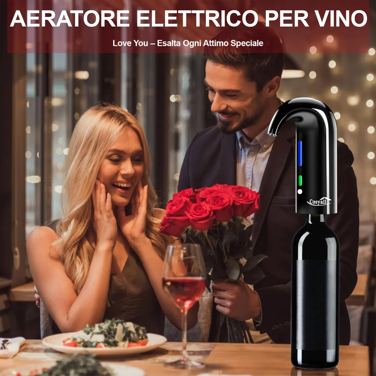 Aeratore Elettrico per vino, Decanter per Vino Aperitivo Accessori Ossigenatore Ricaricabile del Vino, Dispositivo per Versare il Vino con Sacchetto per la Polvere (Nero)