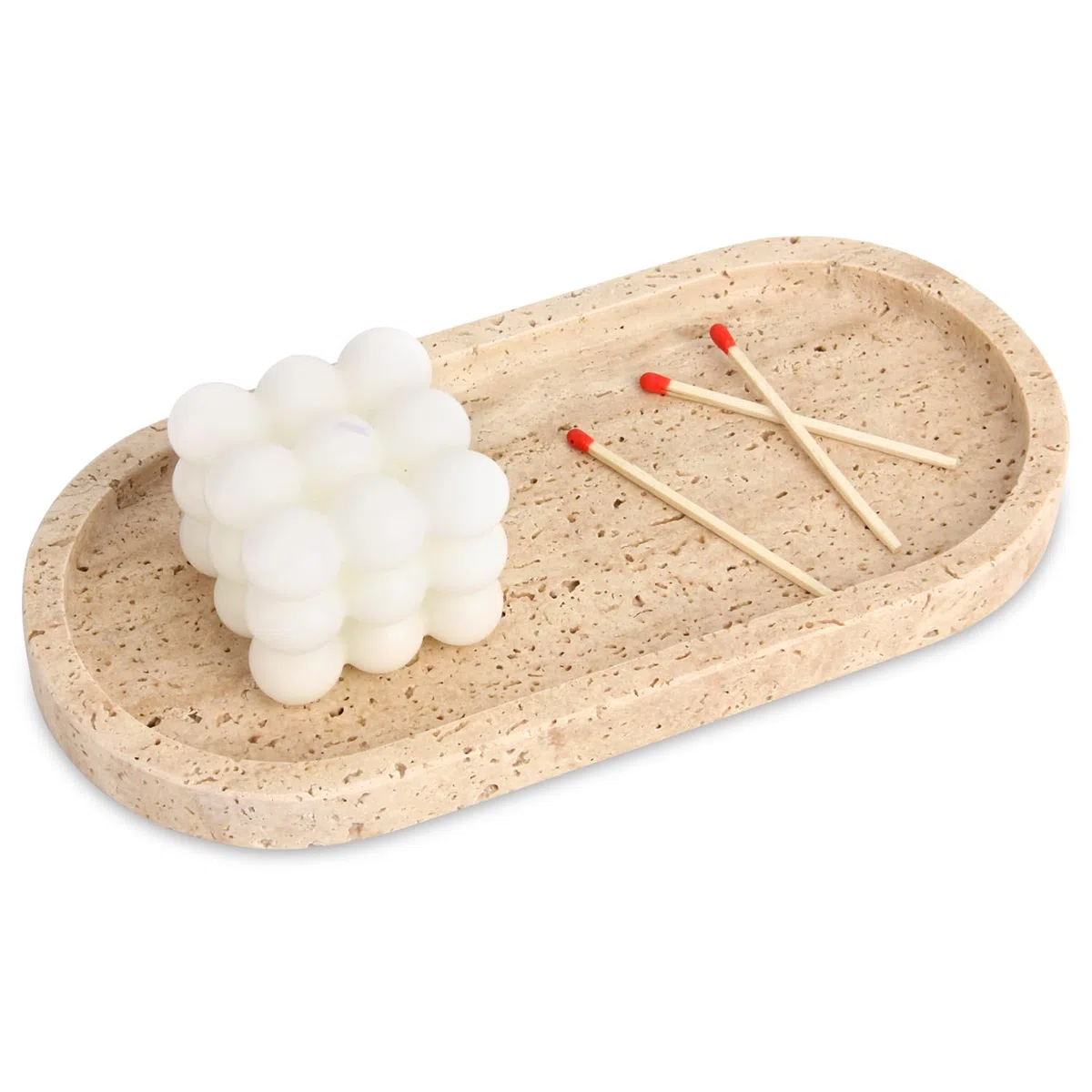 Vassoio Bagno Marmo Ovale Vassoio Portaoggetti Moderno Decorazioni Svuotatasche Ingresso Organizzazione per Candele Profumi Cucina Tessuti Sapone Shampoo Cosmetici Travertino 25 x 12 cm