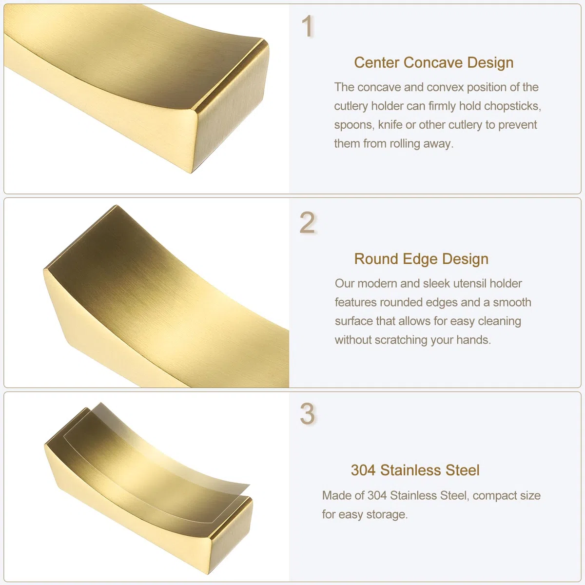 QUARKZMAN 8Pcs 304 Acciaio Inossidabile Supporto per Bacchette, Forma Curva Supporto per Bacchette Porta Coltelli per Piano di Lavoro per Tenere Bacchette Cucchiai Forchette Coltelli, Oro