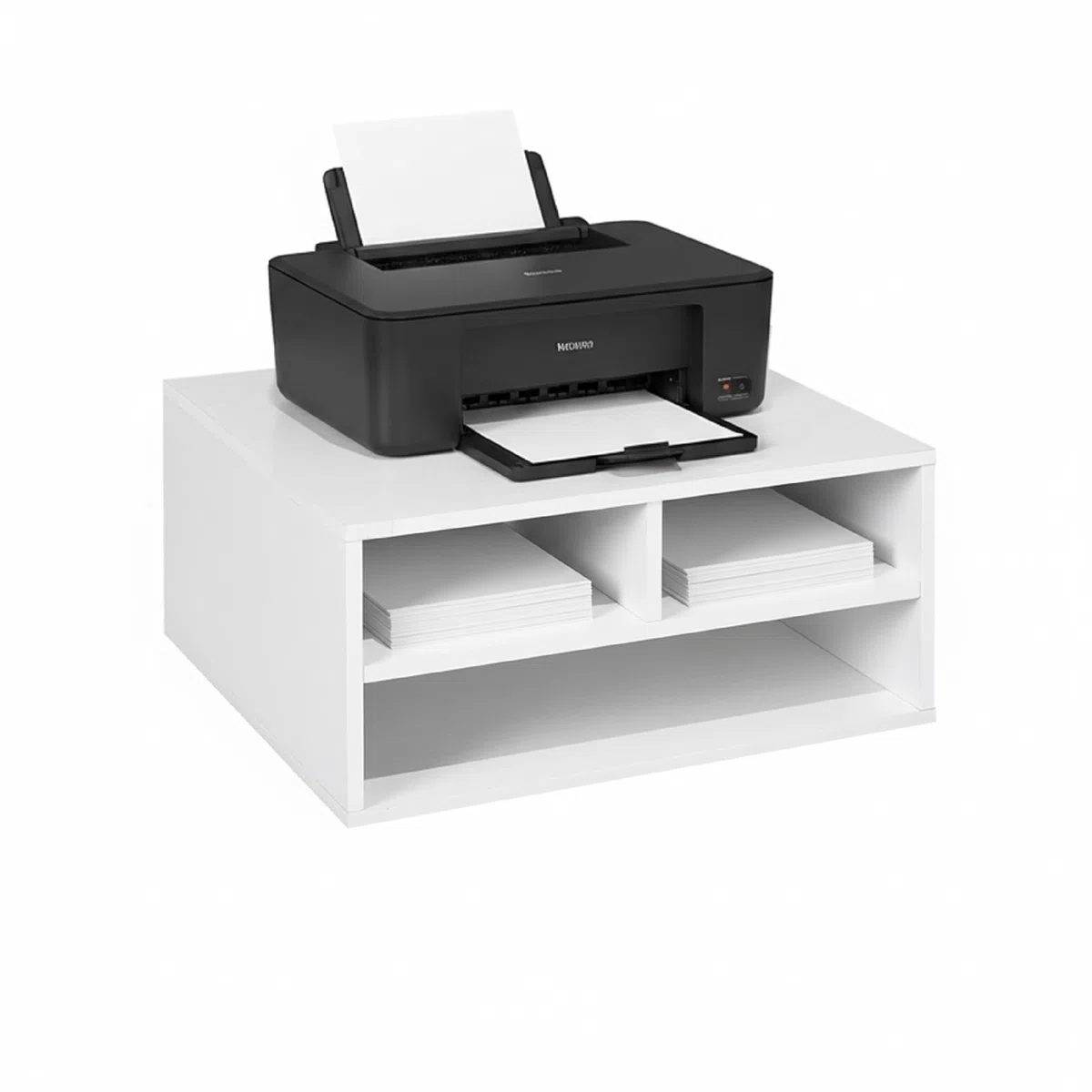 Baroni Home Supporto per Stampante con 3 Scomparti, Organizer per Carta A4 e A3 per Scrivania e Ufficio, Struttura in MDF Resistente, Facile da Montare, 37x47x21 cm, Bianco